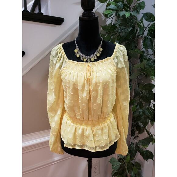 Lauren Conrad Women's Yellow 100% Polyester Scoop Neck Long Sleeve Top Blouse S - Picture 11 of 12